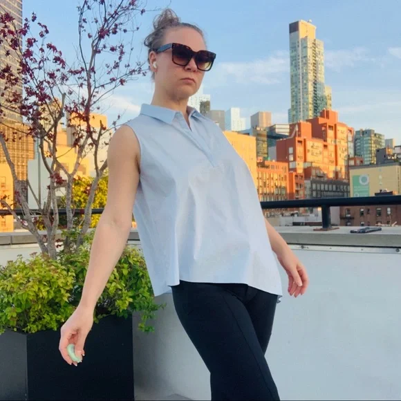 🚢 NWT BECKEN High-Low Sleeveless Blue Blouse - Picture 12 of 16